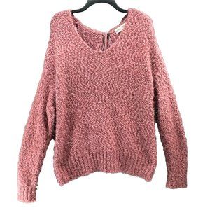 Knox Rose Fuzzy Eyelash Soft Lace Back Pullover Sweater Pink Womens Size…